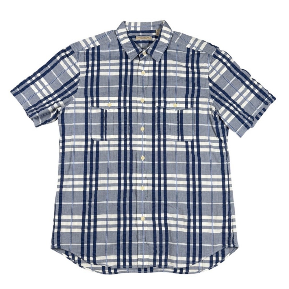 Burberry Brit Nova Check Short Sleeve Button Up Shirt Plaid Seersucker Men's L